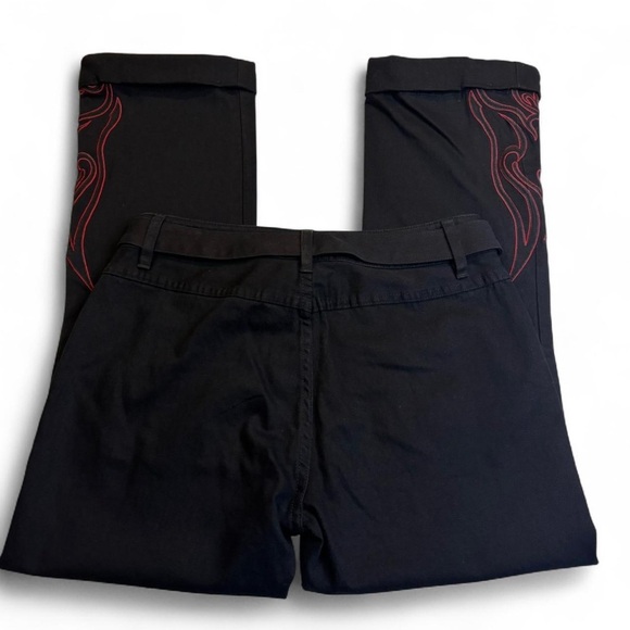Y2K Harley-Davidson Flame Embroidered Pants 8 Long Biker Grunge Chrome Buckle - Picture 3 of 6